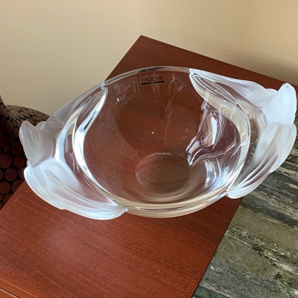 LALIQUE fruit bowl with double orchid L12.5”,D8.5”,H5 1/4”Signed Lalique France - Picture 11 of 12